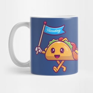 Cute Taco Holding Tuesday Flag Cartoon Mug